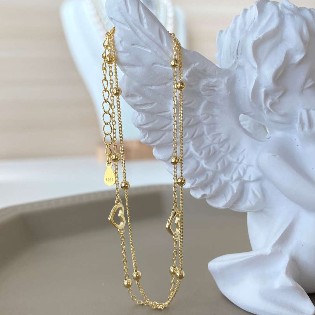 Angela Jewelry]Dainty Double Layer Love Heart Bracelet