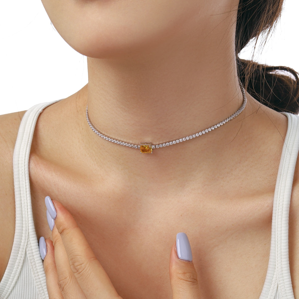 Angela Jewelry]2.0 carat Ornate Emerald Cut Necklace