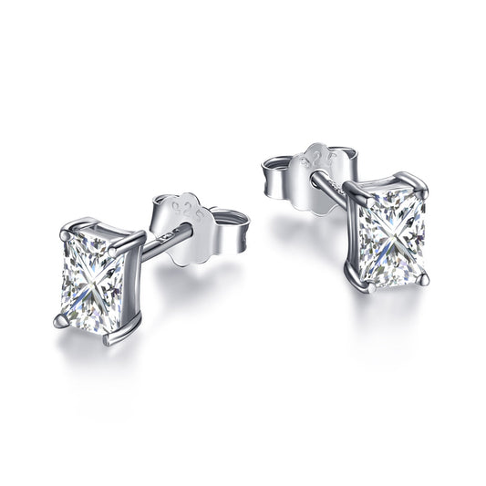 Angela Jewelry]Stylish Shiny Rectangular Center Stone Stud Earrings