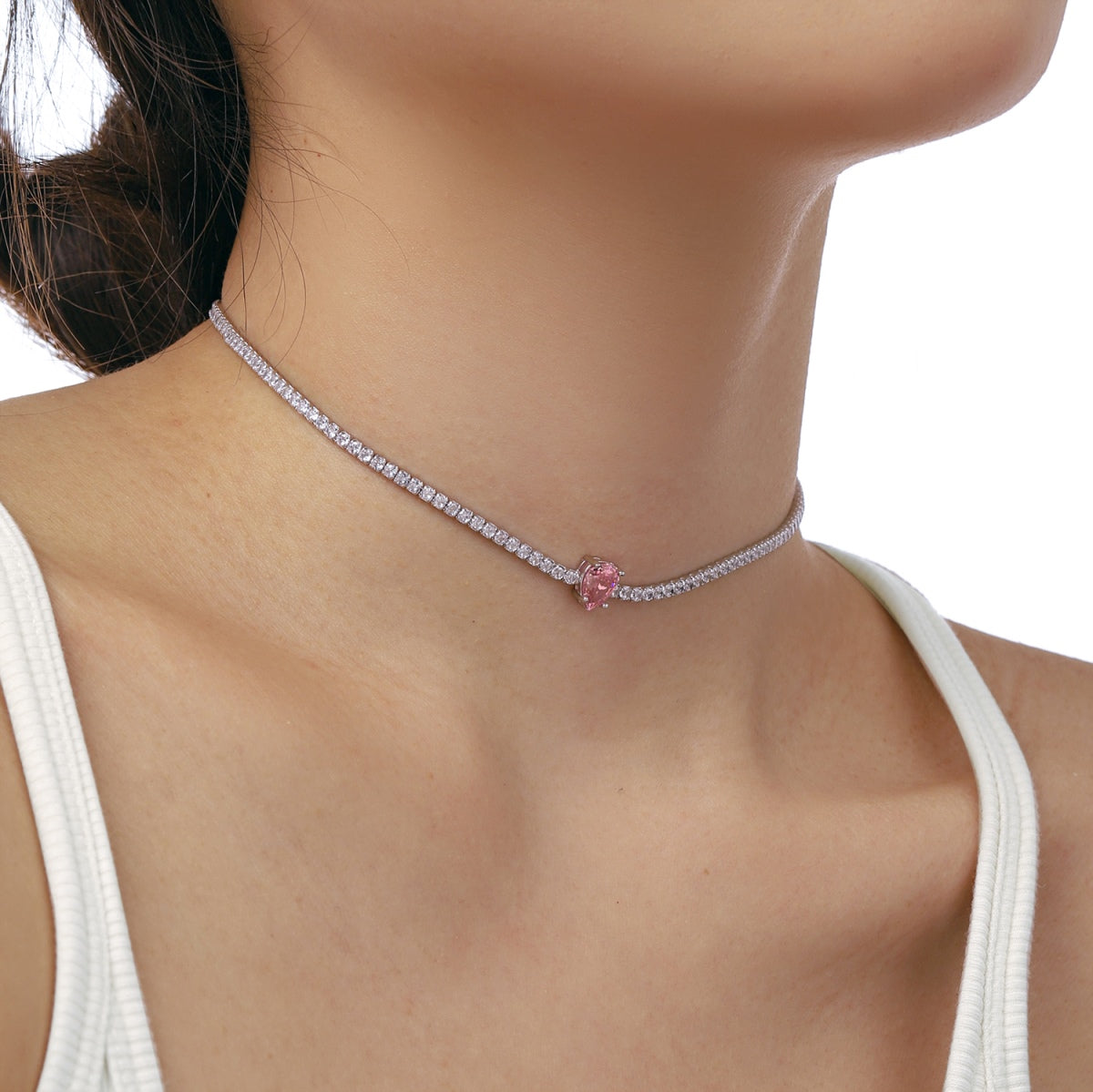 Angela Jewelry]1.0 carat Unique Pear Cut Tennis Necklace