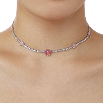 Angela Jewelry]Dazzling Pink Heart Flower Necklace