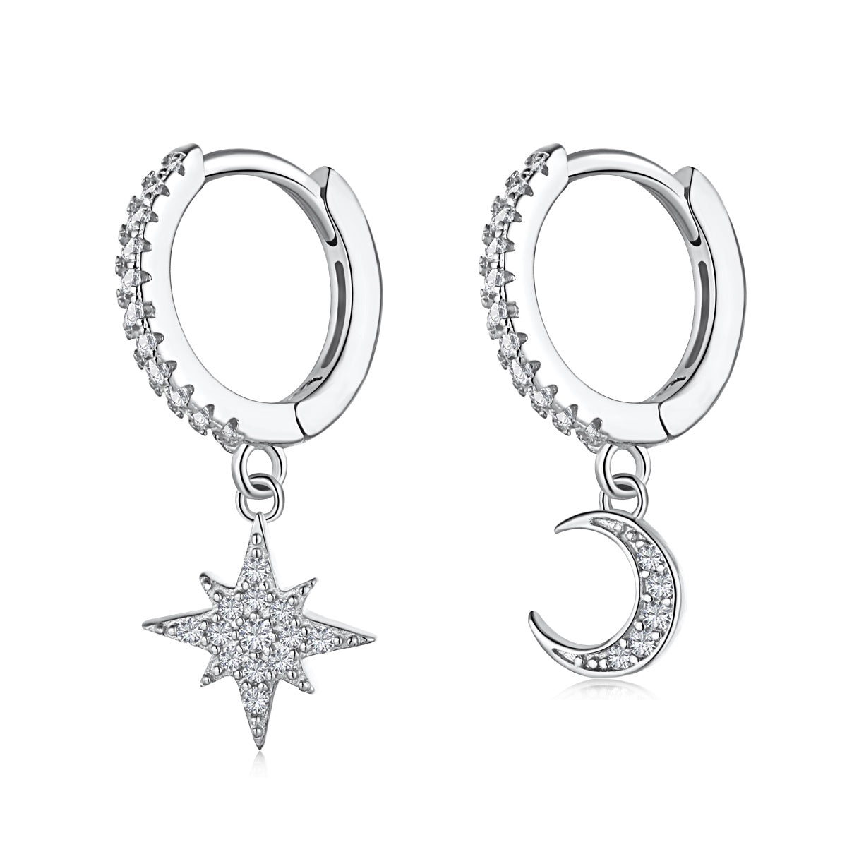 Angela Jewelry]Star and Moon Asymmetric Earrings