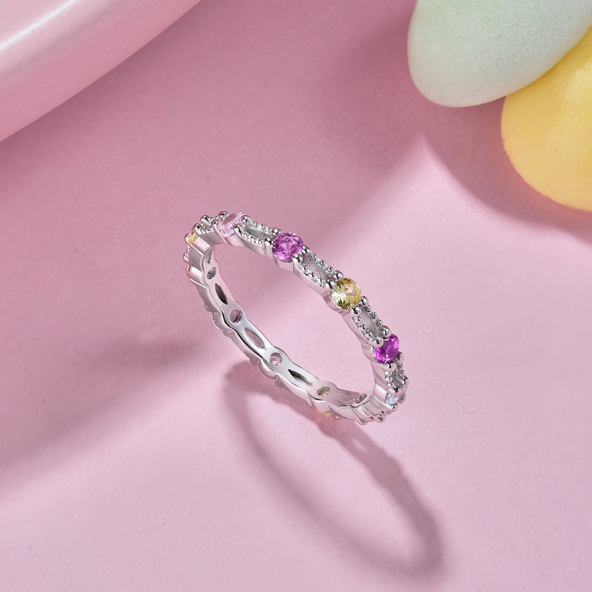 Angela Jewelry]Sparkling Colorful Round Cut Tennis Ring