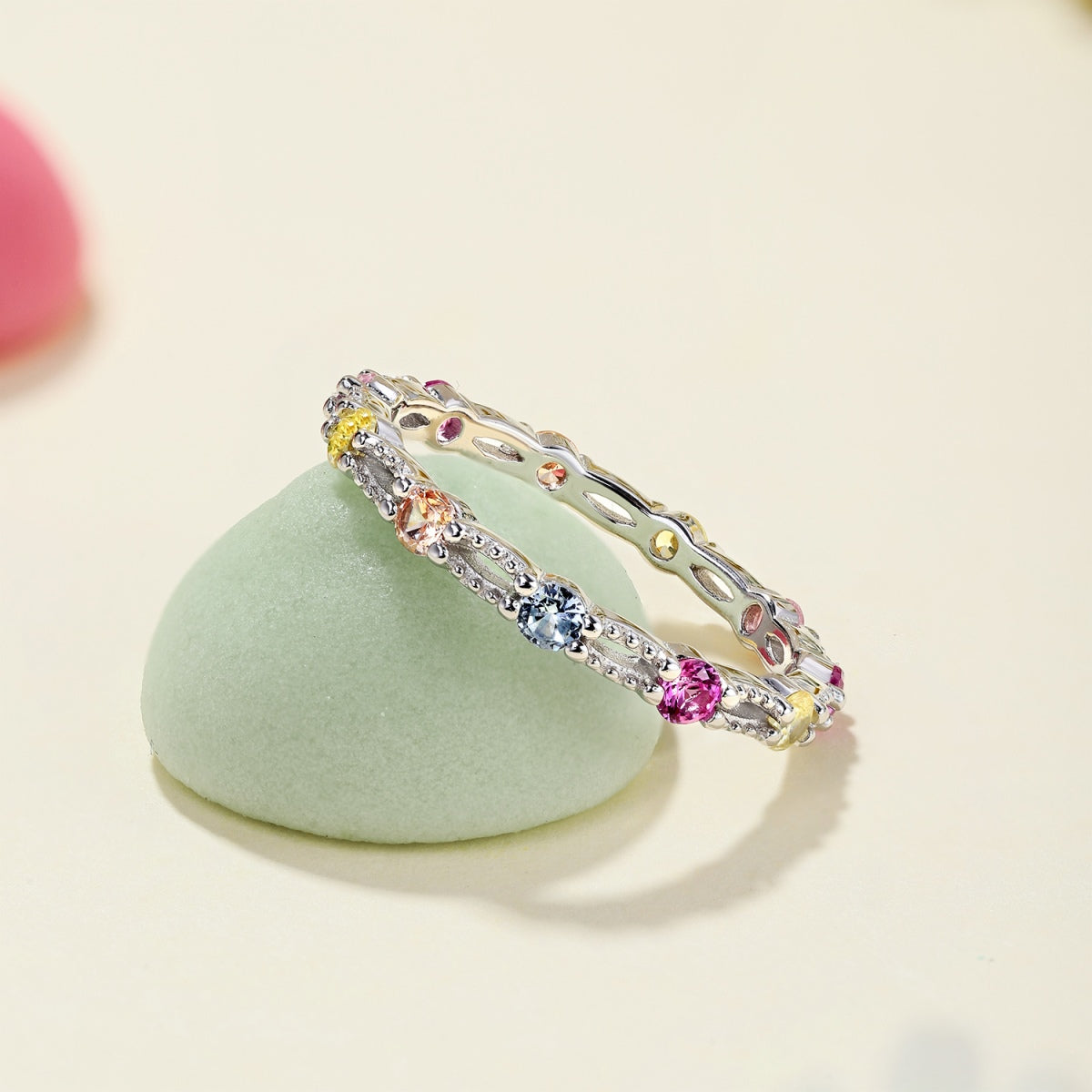 Angela Jewelry]Sparkling Colorful Round Cut Tennis Ring