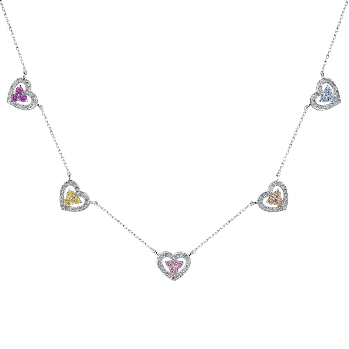 Angela Jewelry]Sparkling Five Heart Necklace