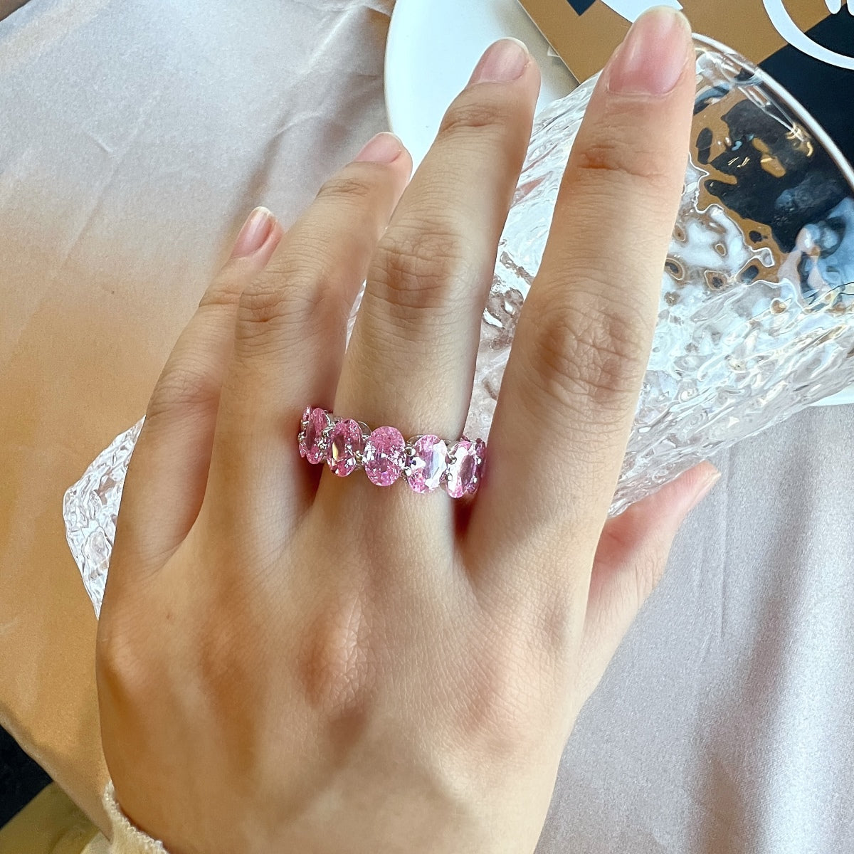 Angela Jewelry]Dainty Elongated Cushion Cut Tennis Ring