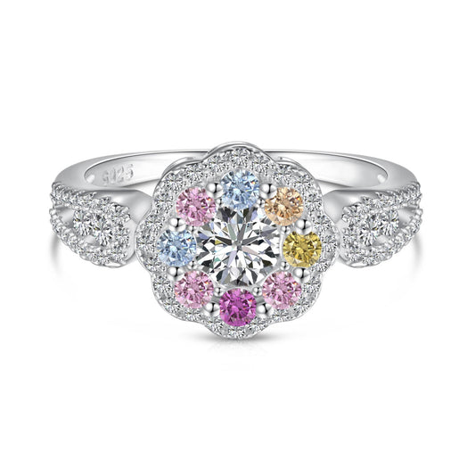 Angela Jewelry]Delicate Colorful Round Cut Flower Shape Wedding Ring