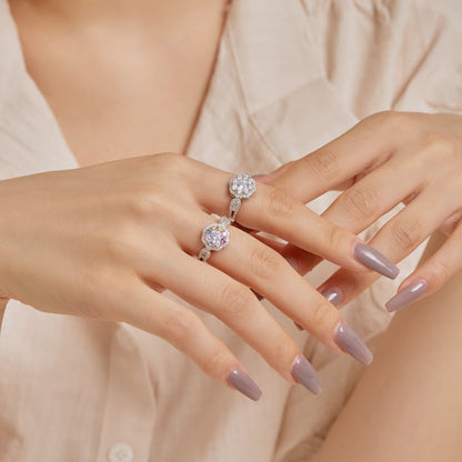 Angela Jewelry]Delicate Colorful Round Cut Flower Shape Wedding Ring