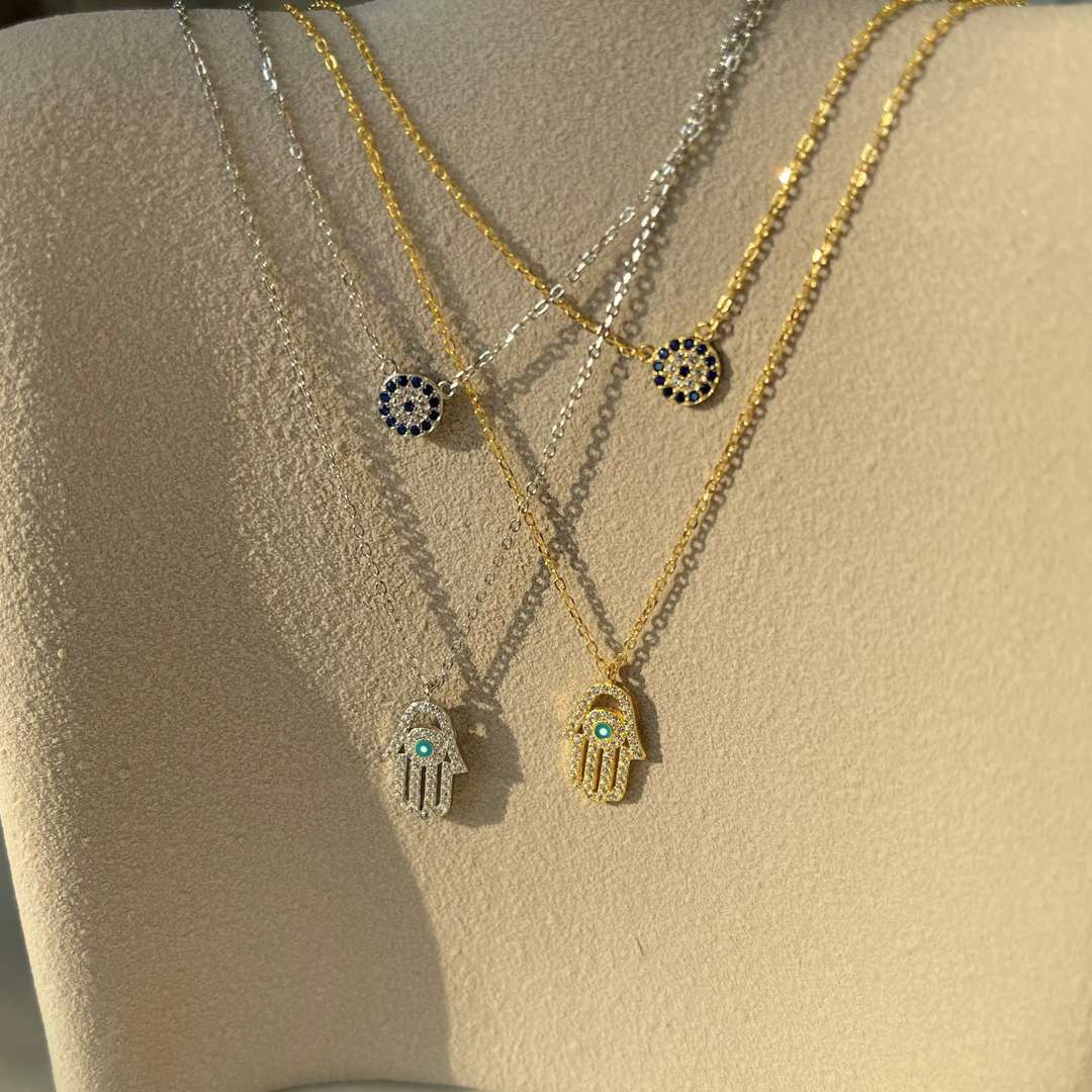 Angela Jewelry]Demon Eye Hamsa Palm Necklace