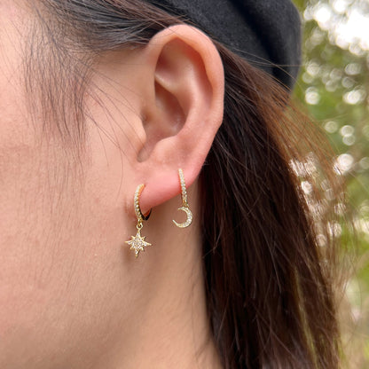 Angela Jewelry]Star and Moon Asymmetric Earrings