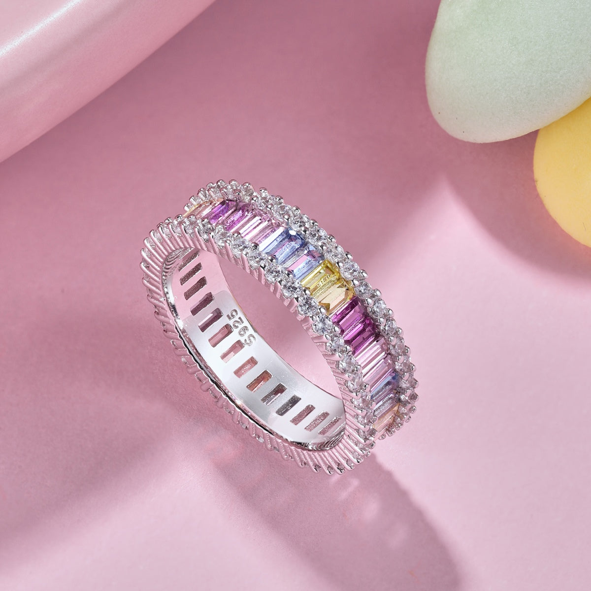 Angela Jewelry]Dainty Kaleidoscopic Emerald Cut Daily Ring