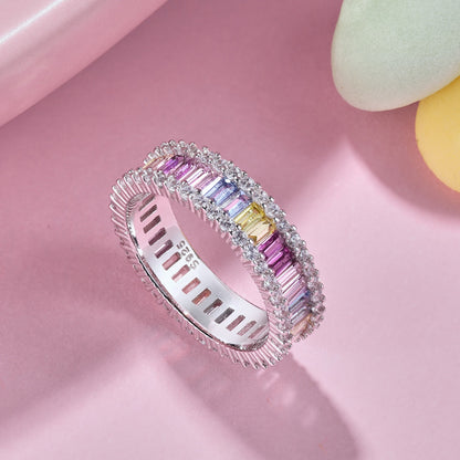 Angela Jewelry]Dainty Kaleidoscopic Emerald Cut Daily Ring