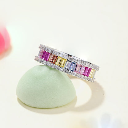 Angela Jewelry]Dainty Kaleidoscopic Emerald Cut Daily Ring