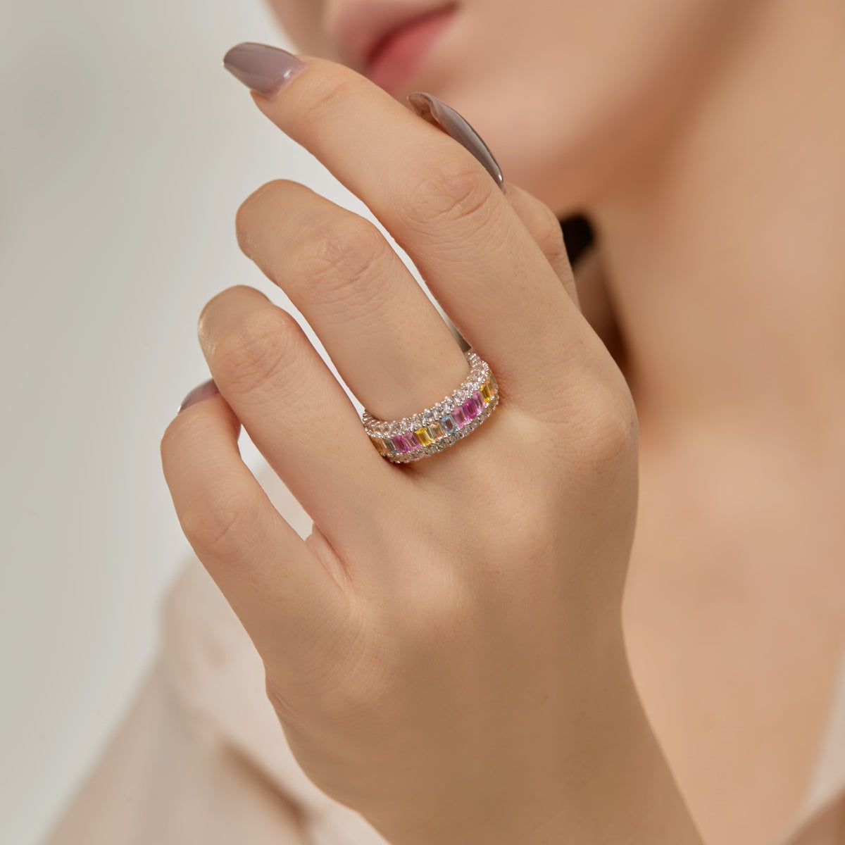 Angela Jewelry]Dainty Colorful Radiant Cut Daily Ring