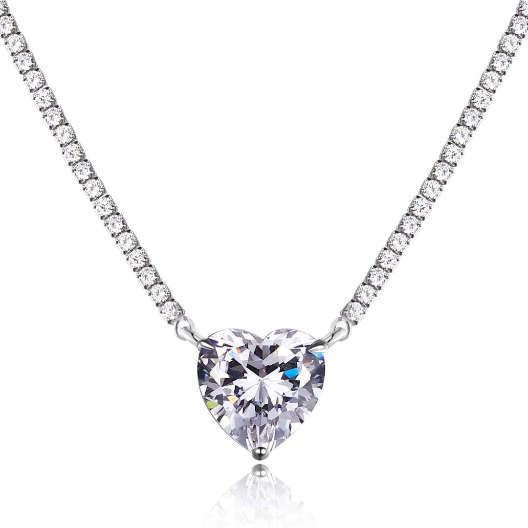 Angela Jewelry]8.0 Carat Versatile Colorful Sweet Heart-Shaped Tennis Necklace