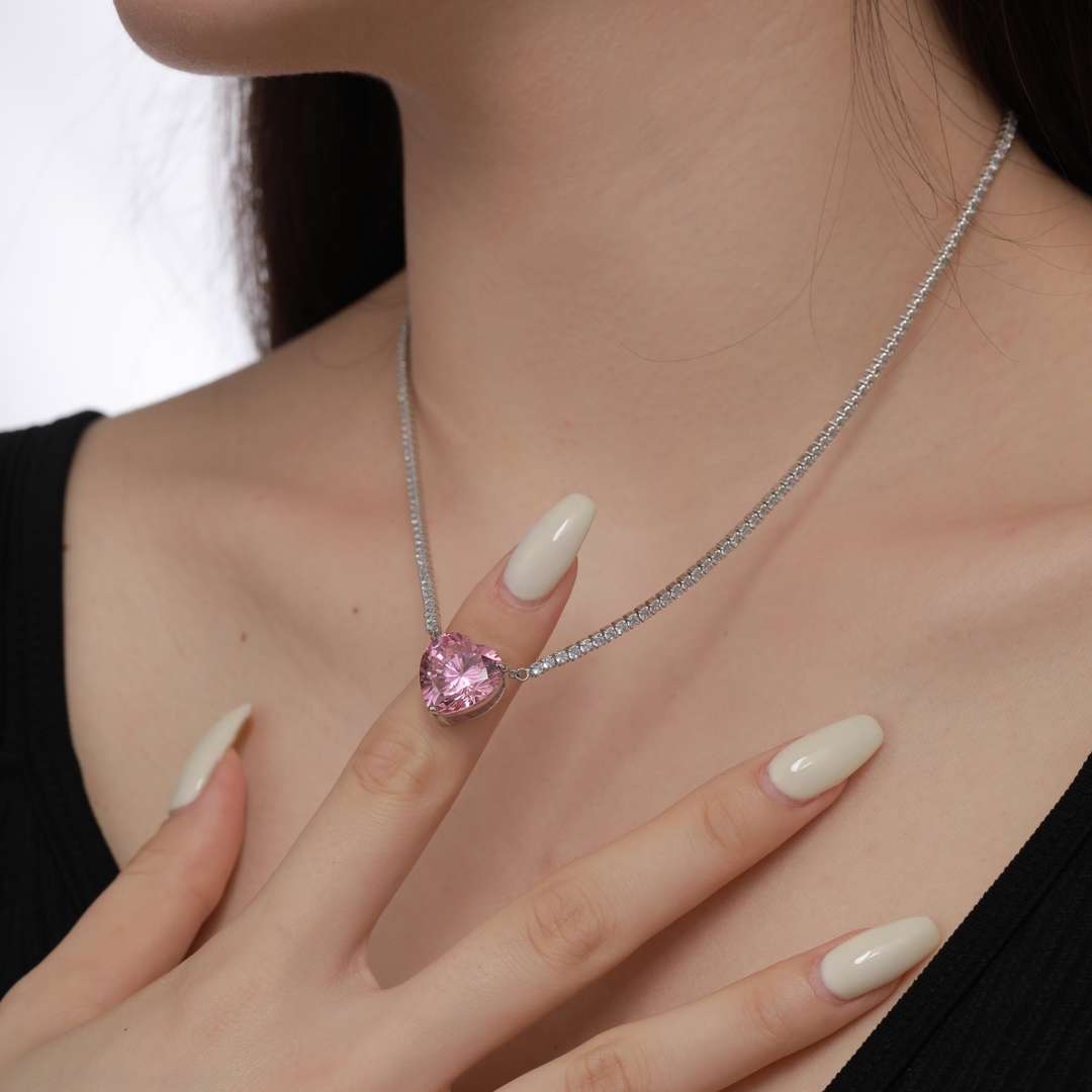 Angela Jewelry]8.0 Carat Versatile Colorful Sweet Heart-Shaped Tennis Necklace