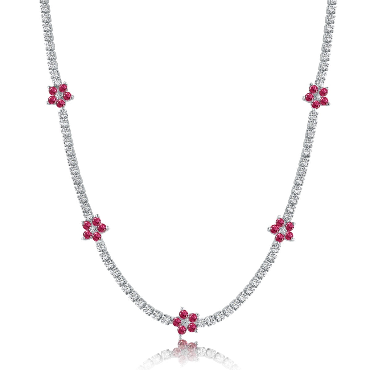 Angela Jewelry]Luxurious Colorful Flower Tennis Necklace