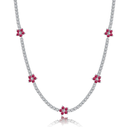 Angela Jewelry]Luxurious Colorful Flower Tennis Necklace