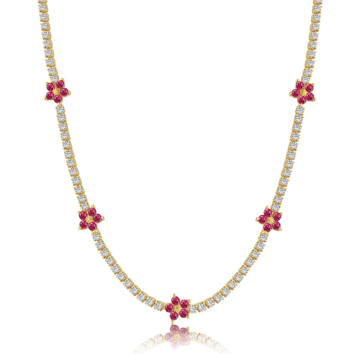Angela Jewelry]Luxurious Colorful Flower Tennis Necklace