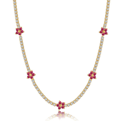 Angela Jewelry]Luxurious Colorful Flower Tennis Necklace