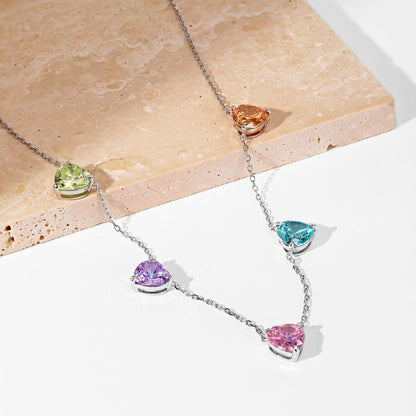 Angela Jewelry]Sparkling Colorful Heart Cut Necklace