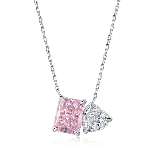 Angela Jewelry]Dazzling Square & Heart Shape Necklace