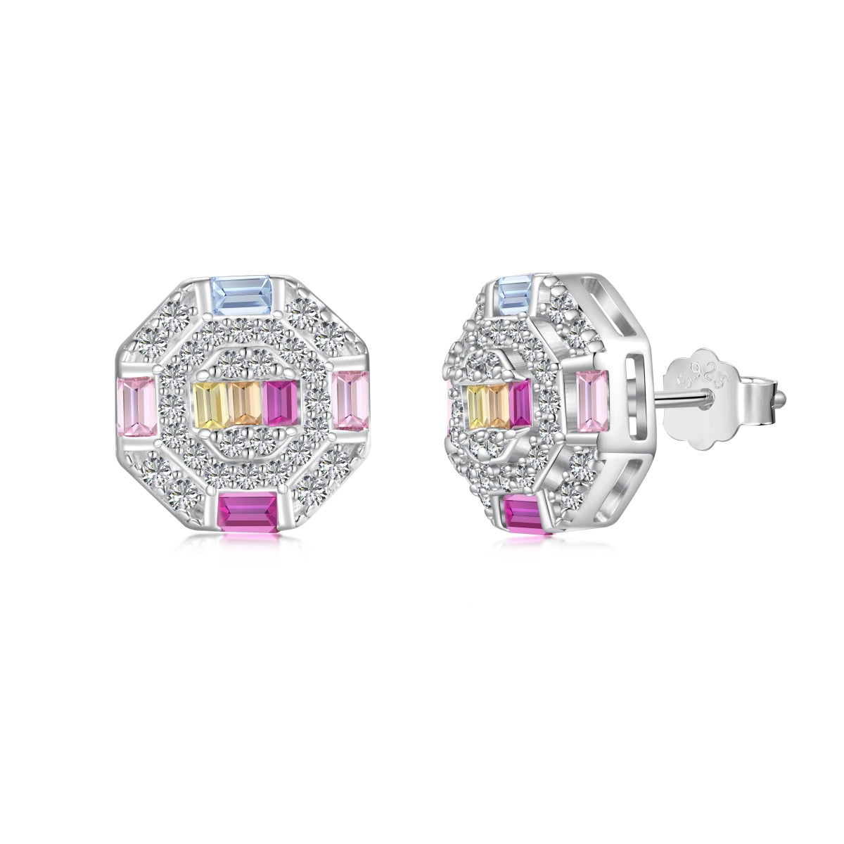 Angela Jewelry]Ornate Colorful Octagon Shape Daily Earrings