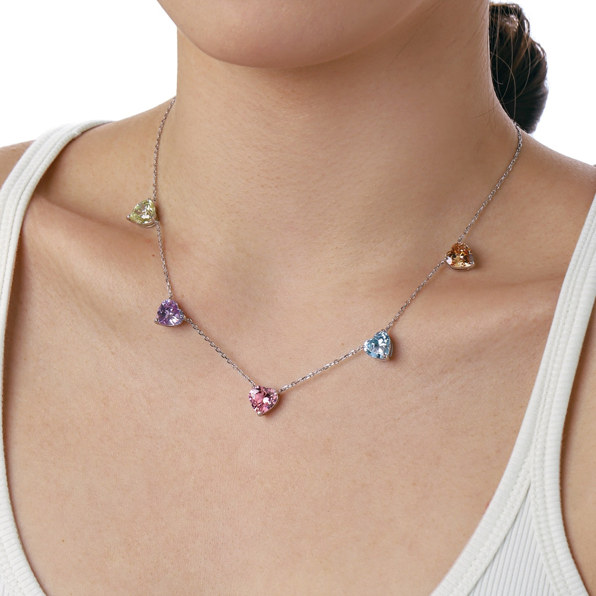Angela Jewelry]Sparkling Colorful Heart Cut Necklace