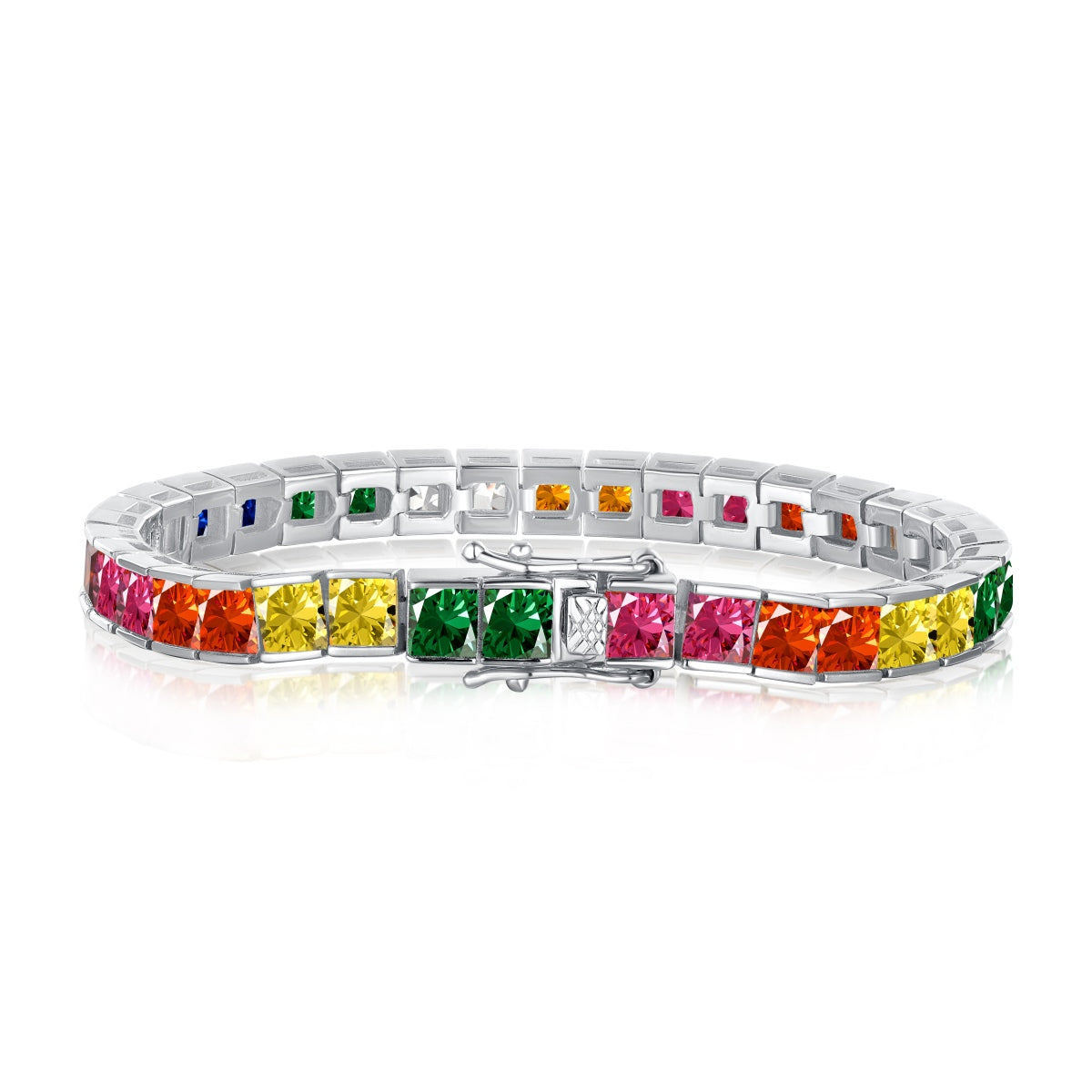 Angela Jewelry]Radiant Colorful Princess Cut Tennis Bracelet