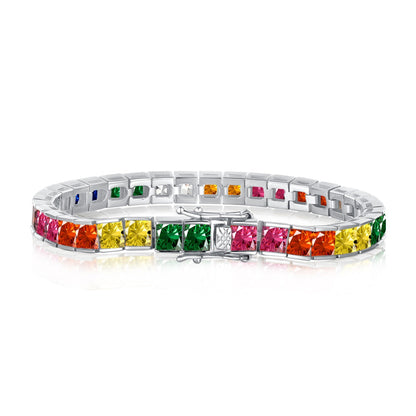 Angela Jewelry]Radiant Colorful Princess Cut Tennis Bracelet