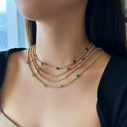 Angela Jewelry]Luxurious Colorful Flower Tennis Necklace