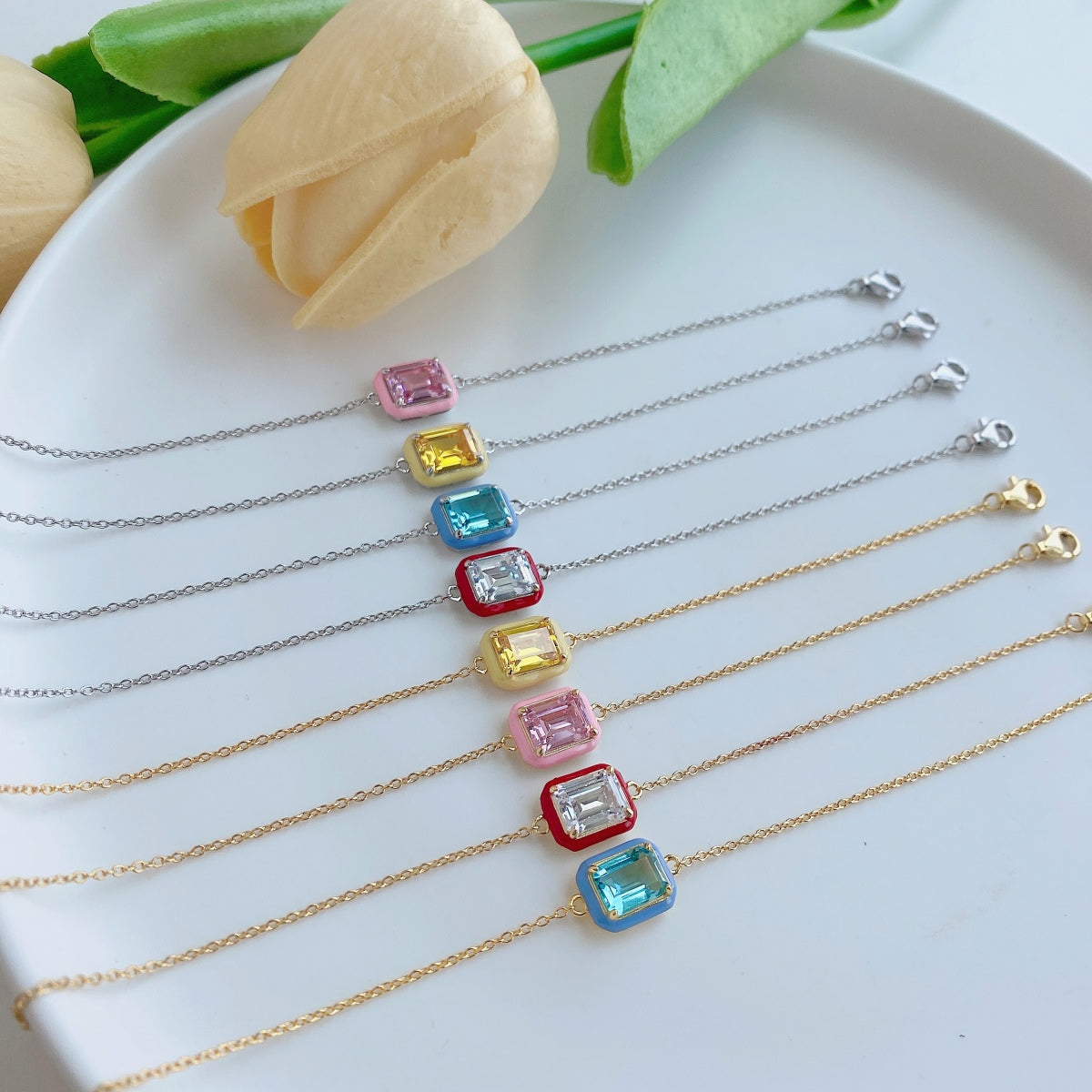 Angela Jewelry]2.0 Carat Sparkling Colorful Emerald Cut Daily Bracelet