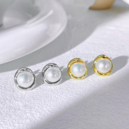 Angela Jewelry]Dainty Bread Pearl Earrings
