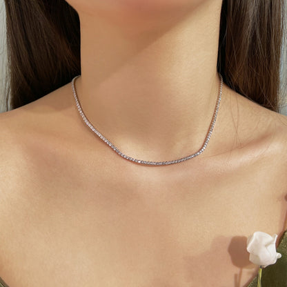 Angela Jewelry]Delicate Round Shape Tennis Necklace