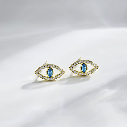 Angela Jewelry]Blue Devil Eyes Hollow Stud Earrings