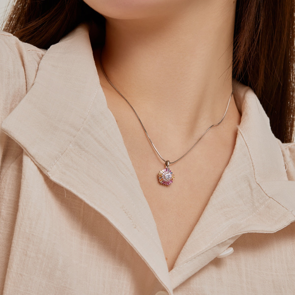 Angela Jewelry]Charming Flower Colorful Necklace