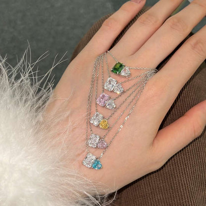 Angela Jewelry]Dazzling Square & Heart Shape Necklace