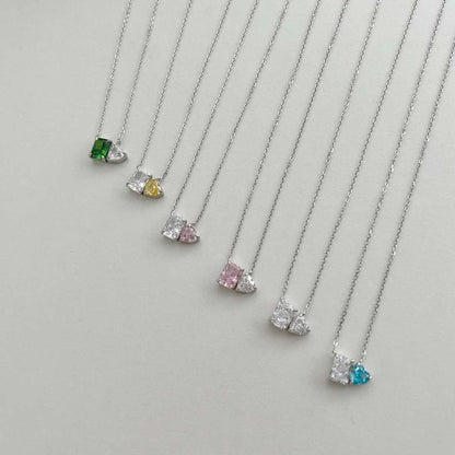 Angela Jewelry]Dazzling Square & Heart Shape Necklace