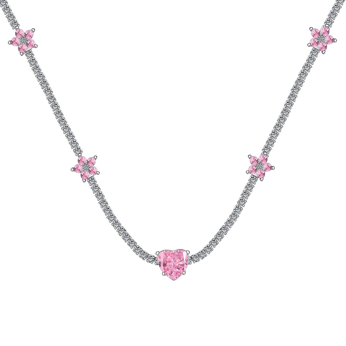 Angela Jewelry]Dazzling Pink Heart Flower Necklace