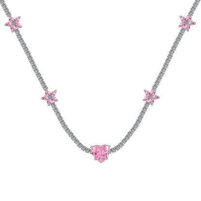 Angela Jewelry]Dazzling Pink Heart Flower Necklace