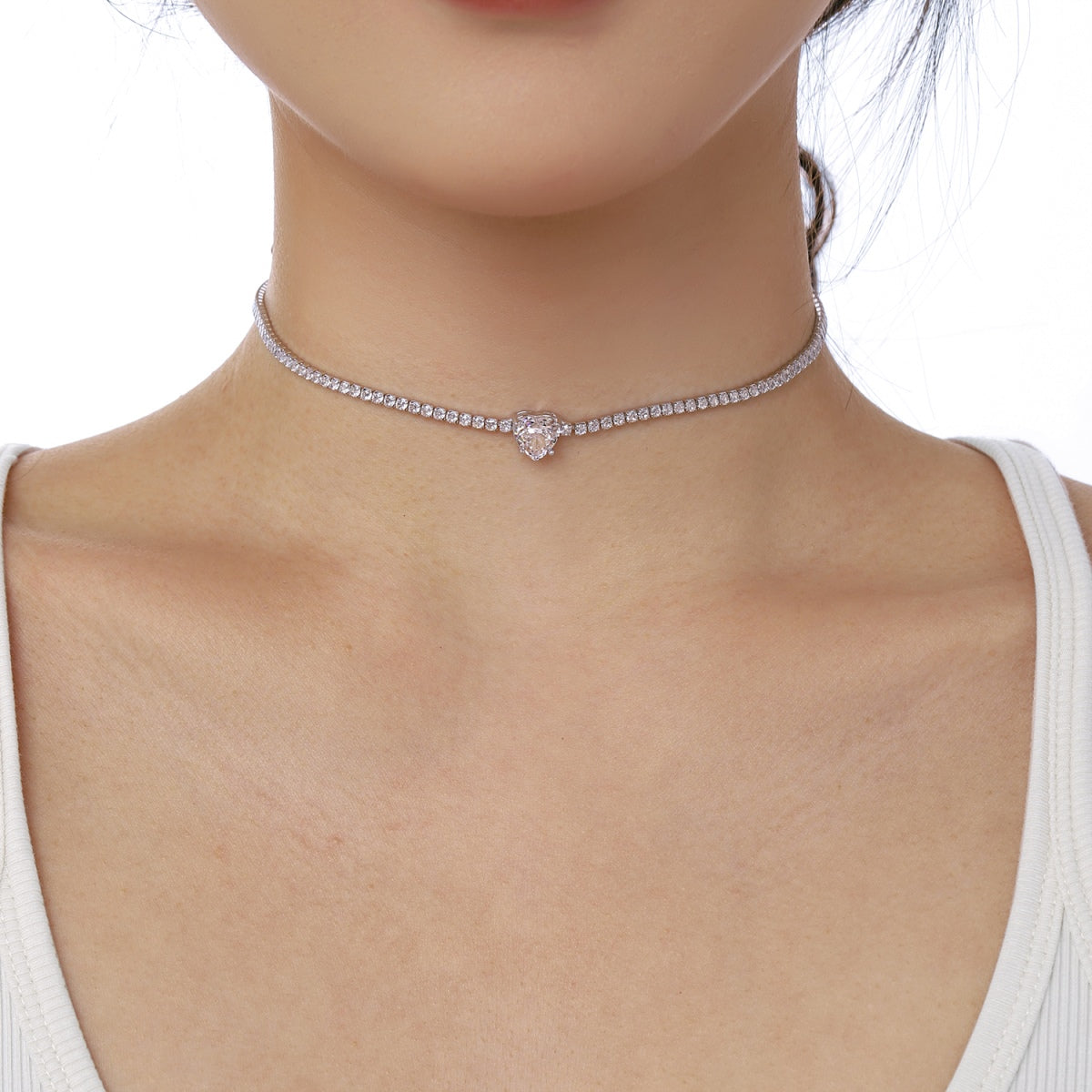 Angela Jewelry]2.0 Carat Sparkling Tennis Heart Cut Necklace