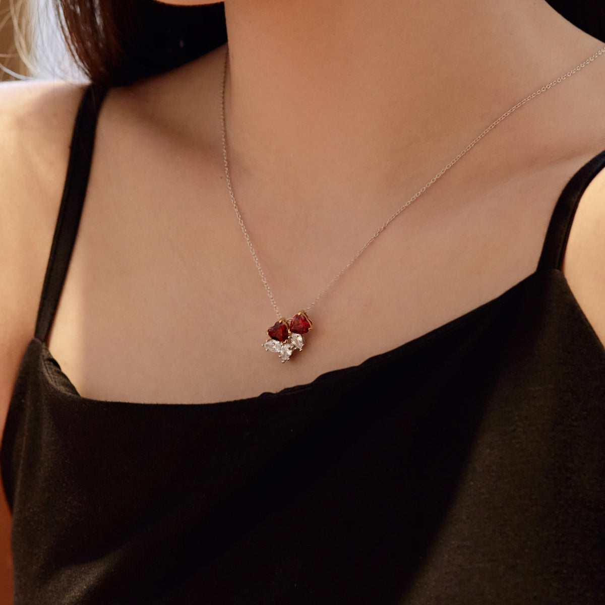 Angela Jewelry]Dainty Red Heart Necklace