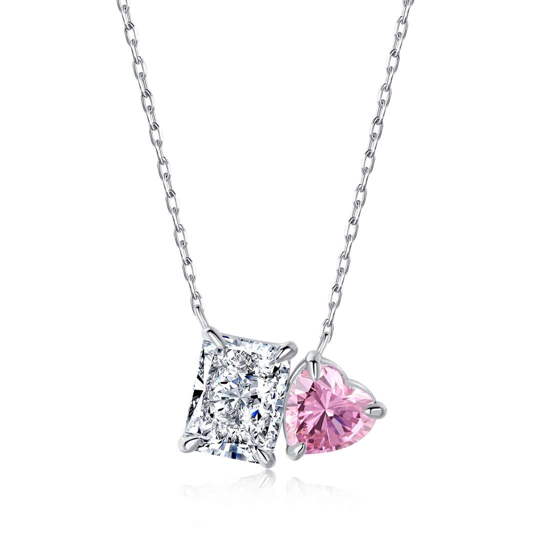 Angela Jewelry]Dazzling Square & Heart Shape Necklace