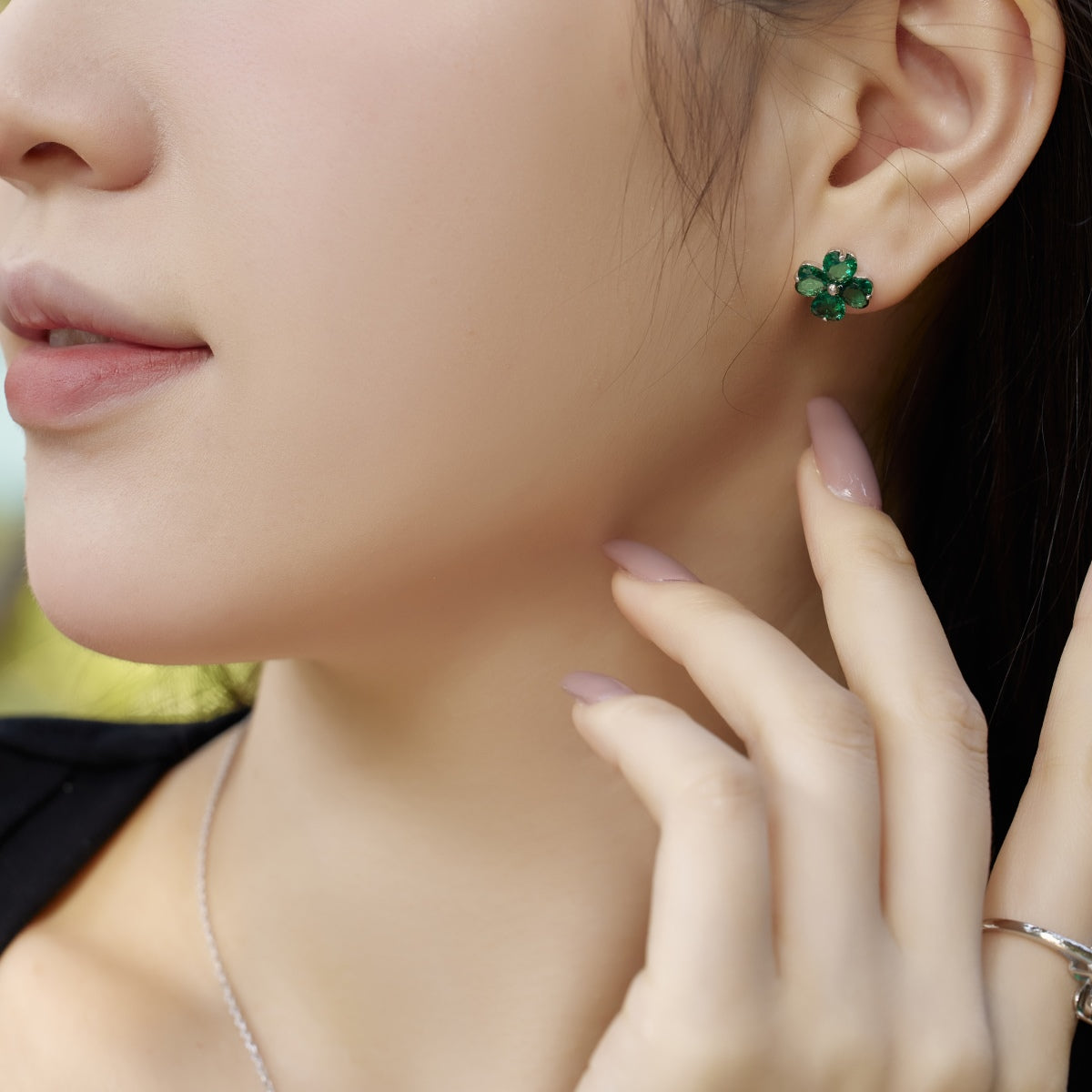Angela Jewelry]Four-Leaf Clover Ball Earrings