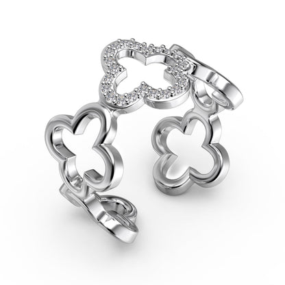 Angela Jewelry]Hollow Design Four-Leaf Clover Flower Shape Ring