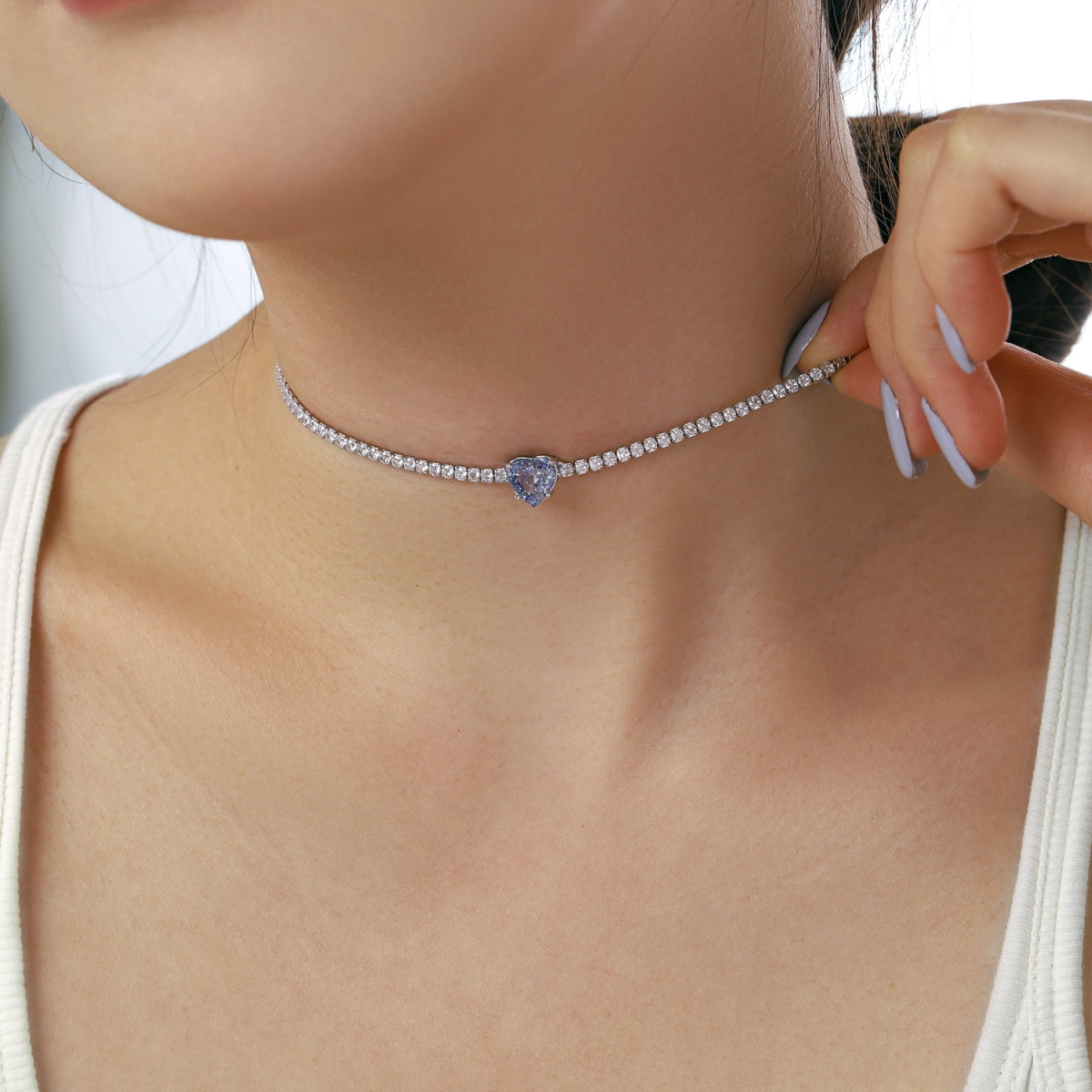 Angela Jewelry]2.0 Carat Sparkling Tennis Heart Cut Necklace