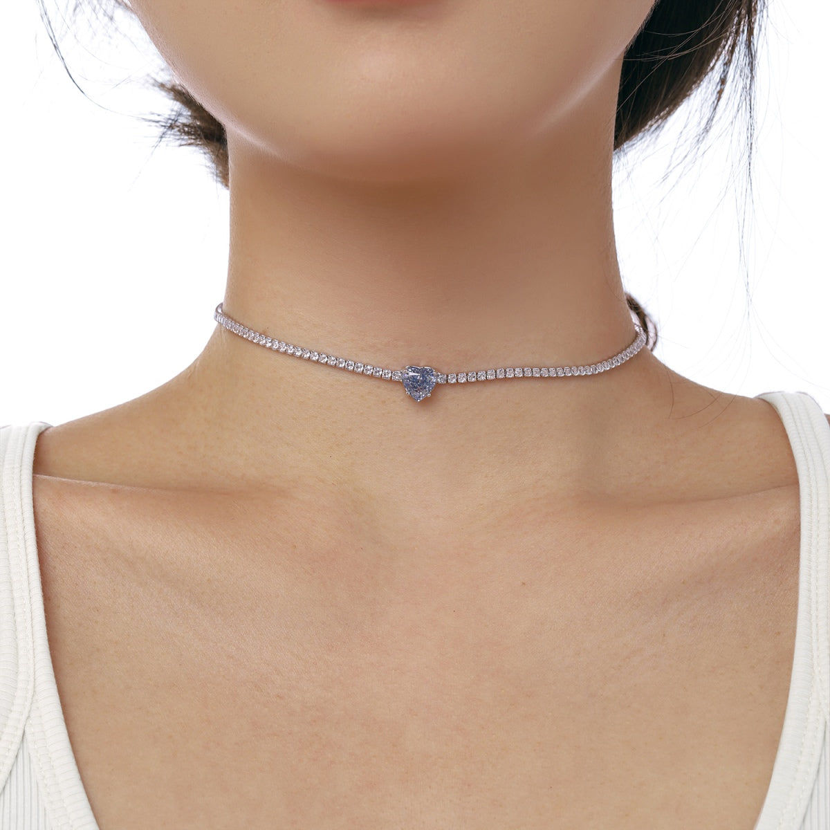 Angela Jewelry]2.0 Carat Sparkling Tennis Heart Cut Necklace