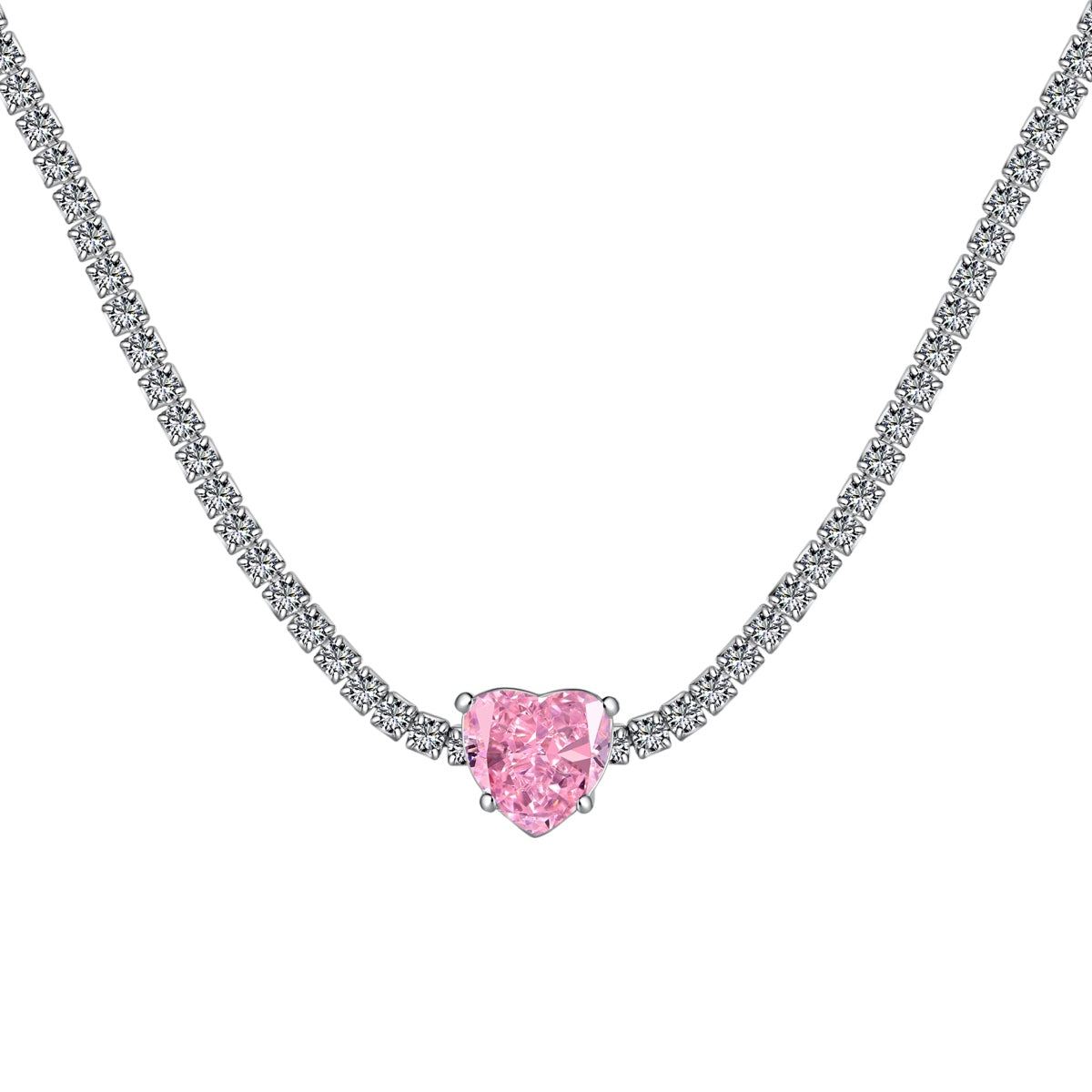 Angela Jewelry]2.0 Carat Sparkling Tennis Heart Cut Necklace