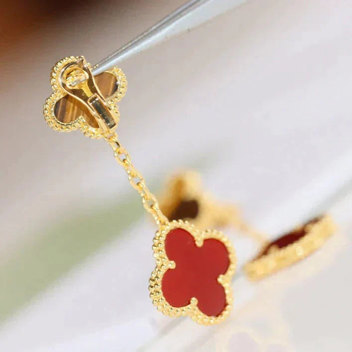 [Angela Jewellery]CLOVER  2 MOTIF  TIGER EYE CARNELIAN EARRINGS