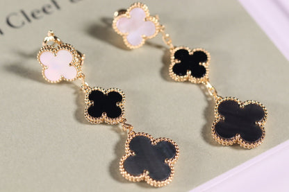 [Angela Jewellery]CLOVER EARRINGS GOLD ONYX MOP 3 MOTIF